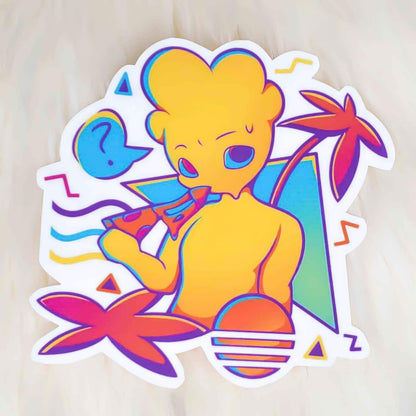 Vaporwave Aesthetic Pizza Loving Guy Sticker