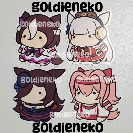 UmaMusume Haru Urara, Rice Shower, Special Week and Goldship Chibi Bean Stickers (2")