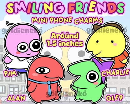 Smiling Friends Charlie Pim Alan Glep Mini Phone Charm Keychains
