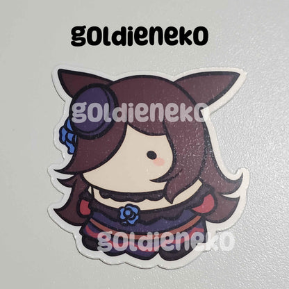 UmaMusume Haru Urara, Rice Shower, Special Week and Goldship Chibi Bean Stickers (2")